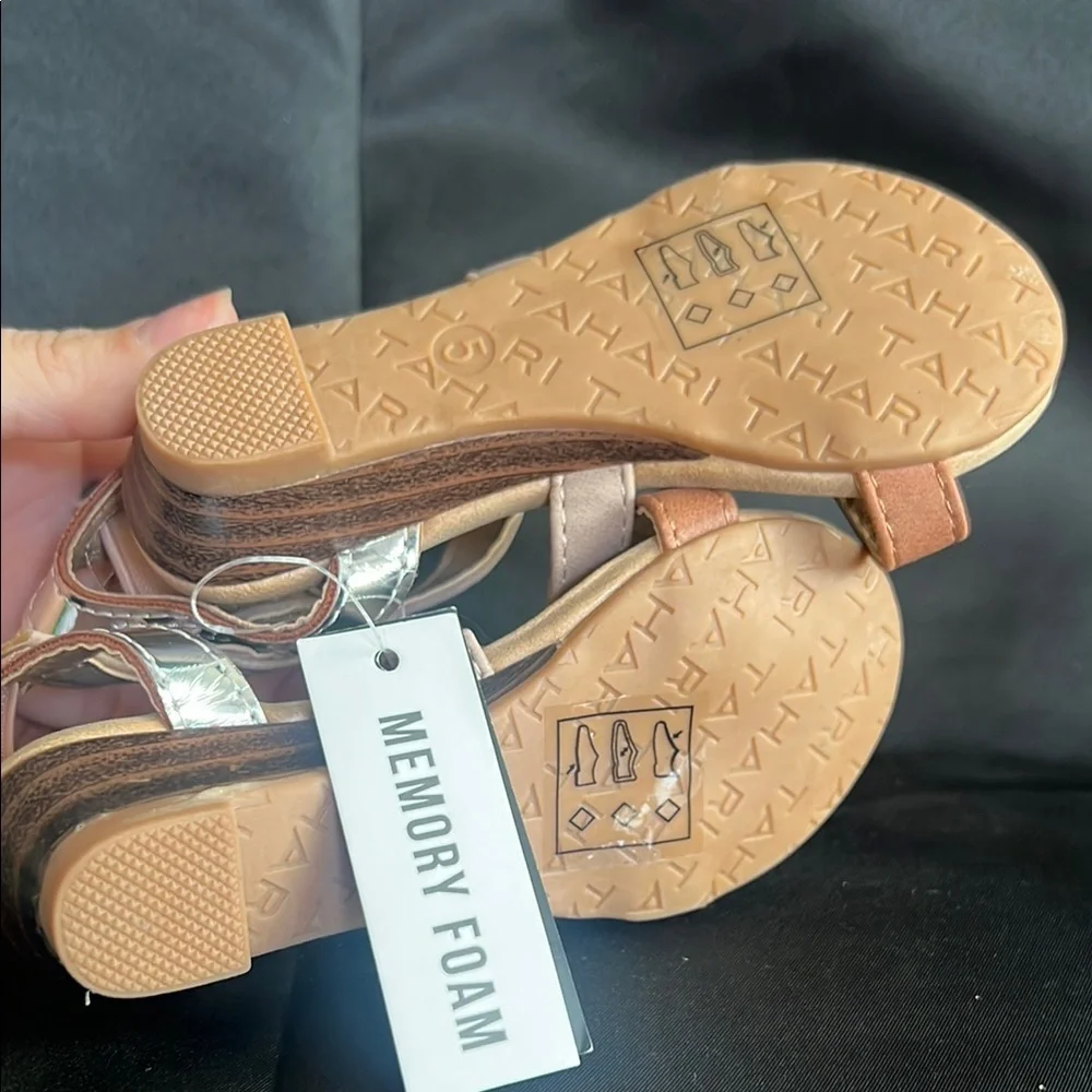 Toddler Tahari Pink and Tan Sandals with Crisscross Straps